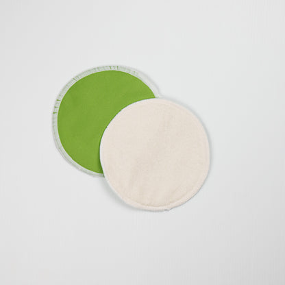 Green Reusable Breast Pads. Front and Back of Washable Nursing Pad.
